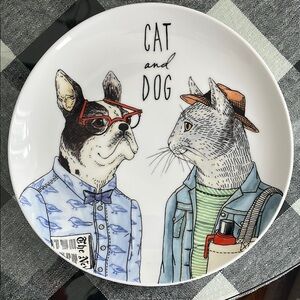 West Elm X Rachel Kozlowski cat and dog dapper animal Plate  salad dessert new